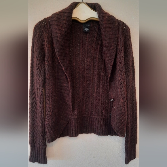 Calvin Klein Wool Sweater/ Cardigan, Brown, Decorative Button, Size Large - Picture 2 of 8